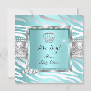 Prins Babyshower Jongen Turkoois Mint Zebra Kaart