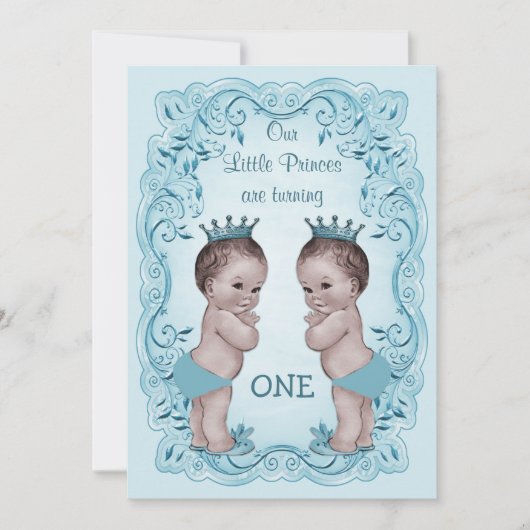  Prins Boy Twins  Blauw 1e verjaardag Kaart (Voorkant)
