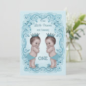  Prins Boy Twins  Blauw 1e verjaardag Kaart (Staand voorkant)