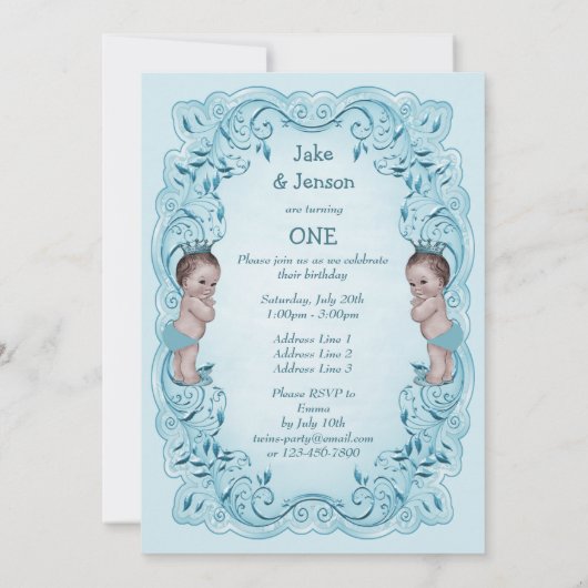 Prins Boy Twins Blauw 1e verjaardag Kaart (Achterkant)