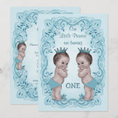  Prins Boy Twins  Blauw 1e verjaardag Kaart (Voorkant / Achterkant)