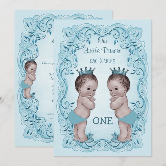 Prins Boy Twins Blauw 1e verjaardag Kaart (Voorkant / Achterkant)