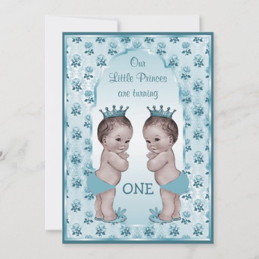  Prins Boy Twins Blue Rozen 1e verjaardag Kaart (Voorkant)