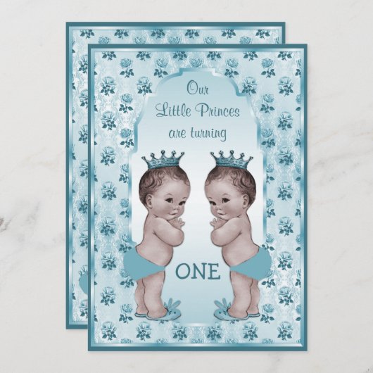  Prins Boy Twins Blue Rozen 1e verjaardag Kaart (Voorkant / Achterkant)