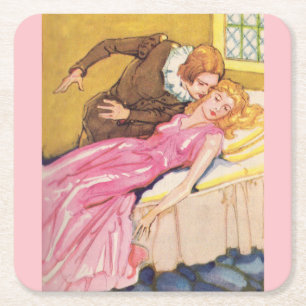 Prins Charming die het zoenen Sleeping Beauty vers Kartonnen Onderzetters