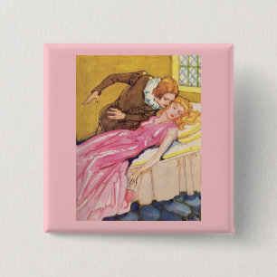 Prins Charming die het zoenen Sleeping Beauty vers Vierkante Button 5,1 Cm