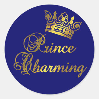 Prins Charming in Gold T-shirt voor Baby of volwas Ronde Sticker
