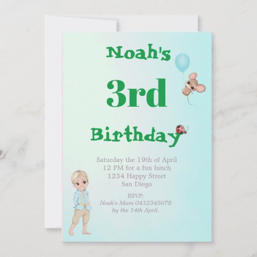 Prins Cute Blauwe Groene Muis Leeftijd Verjaardag  Kaart (Voorkant)