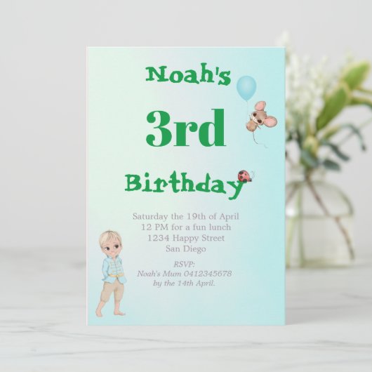 Prins Cute Blauwe Groene Muis Leeftijd Verjaardag  Kaart (Staand voorkant)