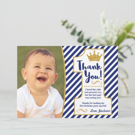 Prins Eerste verjaardag Dank je wel Bedankkaart (Staand voorkant)