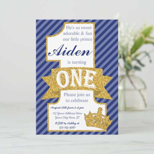 Prins Eerste Verjaardag Uitnodiging met enveloppen (Staand voorkant)