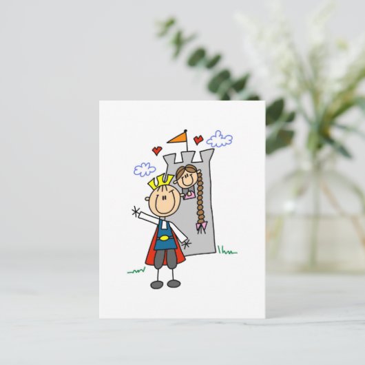 Prins en meisjes in towershirts en -cadeaus briefkaart (Staand voorkant)