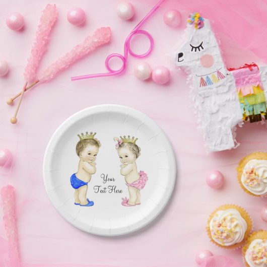 Prins en prinses jongen en meisje tweeling Baby Papieren Bordje (Feest)