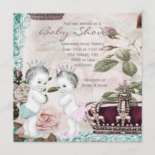Prins en Prinses Tweeling Baby Shower Kaart