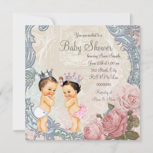 Prins en Prinses Tweeling Baby Shower Kaart (Voorkant)