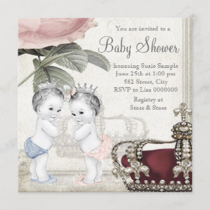 Prins en Prinses Twin Baby Shower Kaart