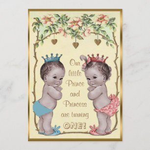 prins en prinses Twins Birthday Kaart