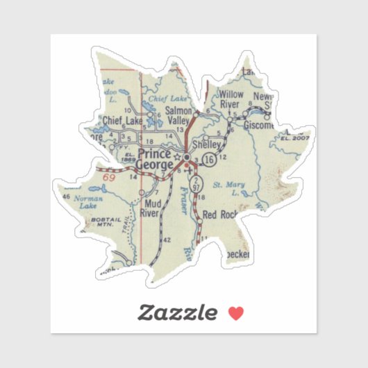 Prins George BC Kaart Sticker (Vel)