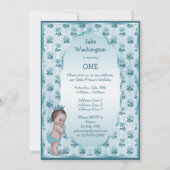 Prins Jongen en Blauwe Rozen 1e verjaardag Kaart (Achterkant)