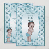 Prins Jongen en Blauwe Rozen 1e verjaardag Kaart (Voorkant / Achterkant)