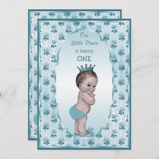 Prins Jongen en Blauwe Rozen 1e verjaardag Kaart (Voorkant / Achterkant)