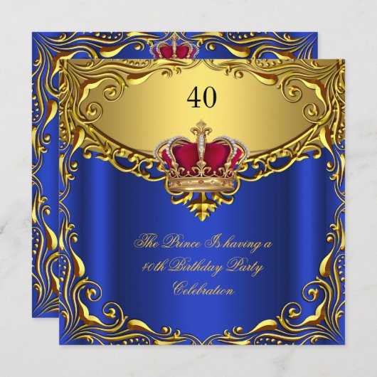 Prins King Red Gold Royal Blue Crown Birthday Kaart (Voorkant / Achterkant)