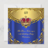 Prins King Red Gold Royal Blue Crown Birthday Kaart (Voorkant)