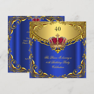 Prins King Red Gold Royal Blue Crown Birthday Kaart