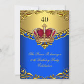 Prins King Red Gold Royal Blue Crown Birthday Kaart (Voorkant)
