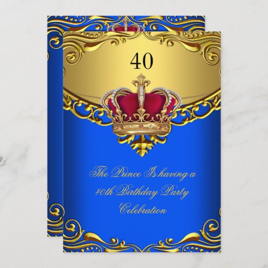 Prins King Red Gold Royal Blue Crown Birthday Kaart (Voorkant / Achterkant)