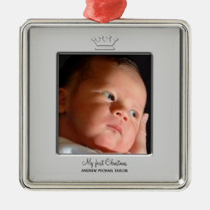 Prins kroon baby jongen eerste kerst foto metalen ornament
