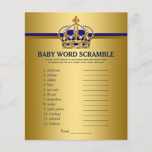 Prins kroon baby shower spellen (Voorkant)