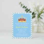 Prins kroon babyshower blauw wit chevron kaart (Staand voorkant)