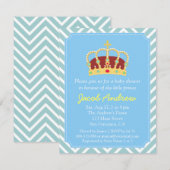 Prins kroon babyshower blauw wit chevron kaart (Voorkant / Achterkant)