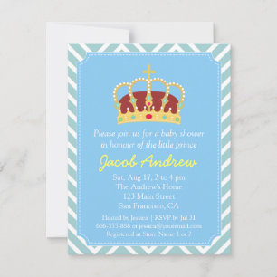 Prins kroon babyshower blauw wit chevron kaart