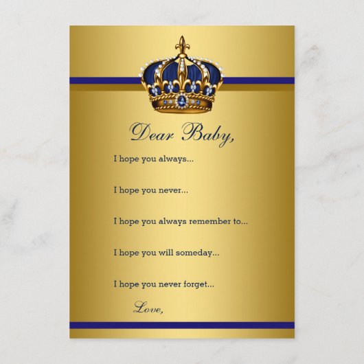 Prins kroonwensen voor Baby shower van Baby Boy Advieskaart (Achterkant)
