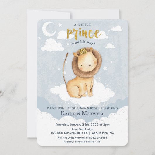 Prins Leeuw Baby Shower Uitnodiging (Voorkant)