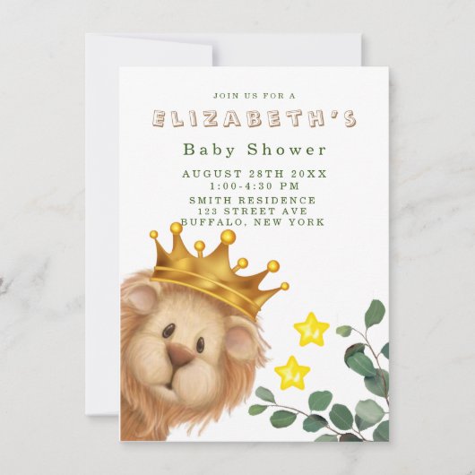 Prins Leeuw Gouden Kroon Jongens Baby Shower Kaart (Voorkant)