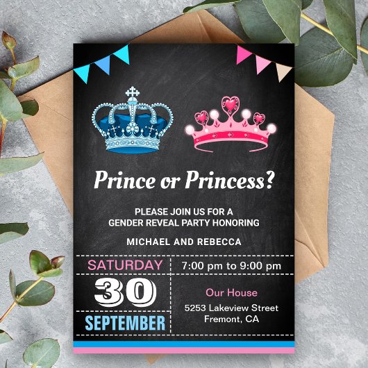 Prins of Prinses Gender Reveal Party Kaart