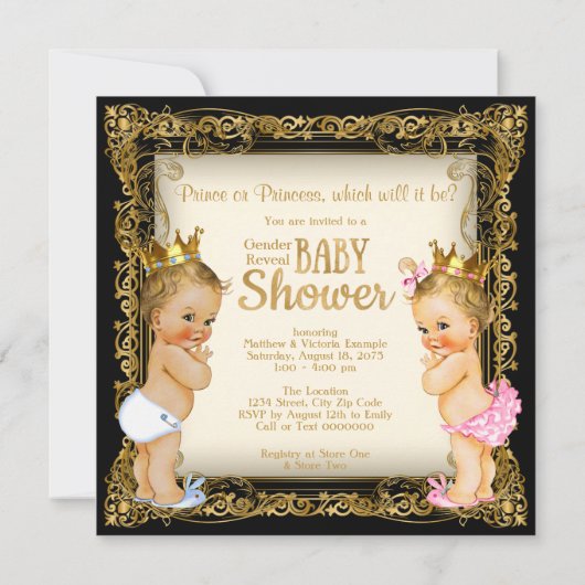 Prins of prinses onthult Fancy Baby shower Kaart (Achterkant)