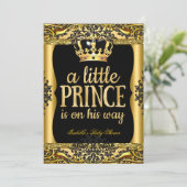 Prins onderweg naar Baby shower Gold Black 2 Kaart (Staand voorkant)