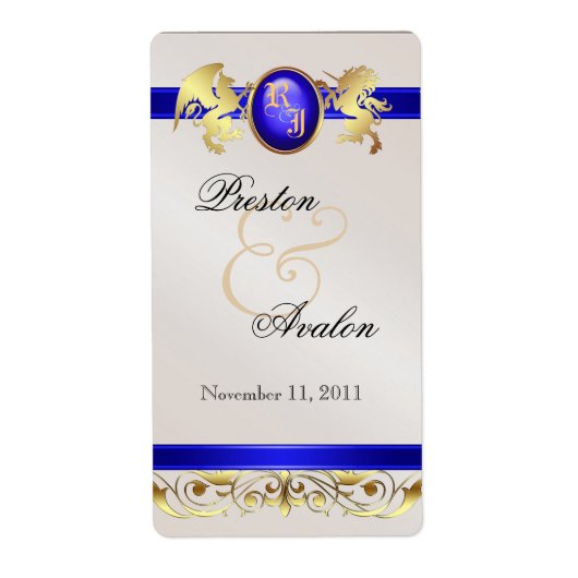 Prins & Prinses Blauw Juweel Wijn Huwelijksetiket Etiket (Voorkant)