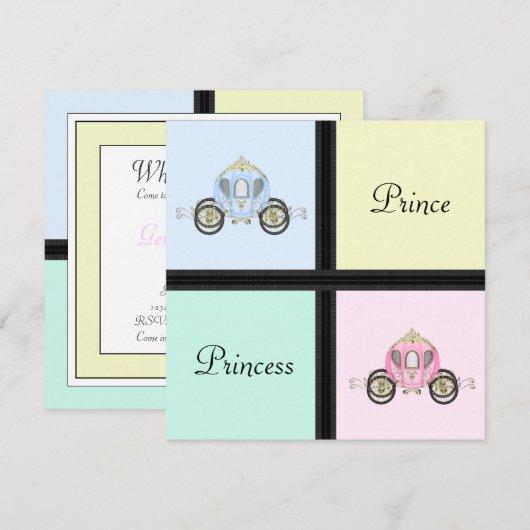 Prins Prinses Gender Onthult Douche Uitnodigingen (Voorkant / Achterkant)