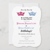 Prins Prinses Kronen Tweeling Feest Roze & Blauw Kaart (Voorkant)