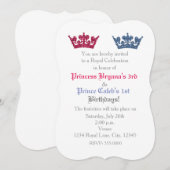 Prins & Prinses Kronen Tweeling Feest Uitnodiging (Voorkant / Achterkant)