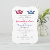 Prins & Prinses Kronen Tweeling Feest Uitnodiging (Staand voorkant)