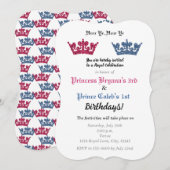 Prins & Prinses Kronen Tweeling Feest Uitnodiging (Voorkant / Achterkant)