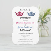Prins & Prinses Kronen Tweeling Feest Uitnodiging (Staand voorkant)