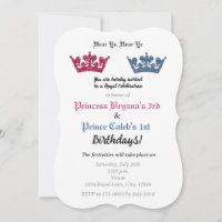 Prins & Prinses Kronen Tweeling Feest Uitnodiging