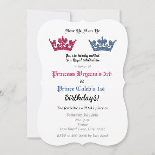 Prins & Prinses Kronen Tweeling Feest Uitnodiging